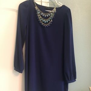 Blue Satin Shift Dress